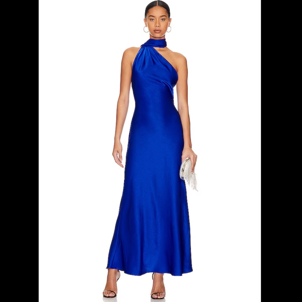 MISHA Alastair Satin Gown in Electric Blue Size US2 UK6